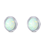 Oval Stud Earring Created Opal Solid 925 Sterling Silver (7mm)