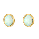 Oval Stud Earring Created Opal Solid 925 Sterling Silver (7mm)