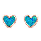 Heart Stud Earring Created Opal Solid 925 Sterling Silver (8mm)