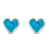Heart Stud Earring Created Opal Solid 925 Sterling Silver (8mm)