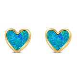 Heart Stud Earring Created Opal Solid 925 Sterling Silver (8mm)