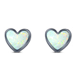 Heart Stud Earring Created Opal Solid 925 Sterling Silver (8mm)