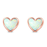 Heart Stud Earring Created Opal Solid 925 Sterling Silver (8mm)