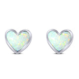 Heart Stud Earring Created Opal Solid 925 Sterling Silver (8mm)