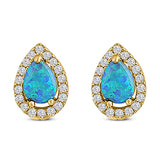 Halo Teardrop Bridal Pear Stud Earring Created Opal Solid 925 Sterling Silver (13mm)