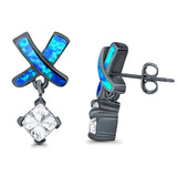 X CrissCross Stud Earrings Created Opal Simulated Amethyst CZ 925 Sterling Silver (20mm)