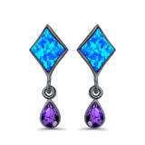 Square Stud Earrings Created Opal Pear Simulated Amethyst CZ 925 Sterling Silver (24mm)