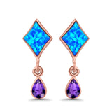 Square Stud Earrings Created Opal Pear Simulated Amethyst CZ 925 Sterling Silver (24mm)