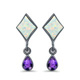Square Stud Earrings Created Opal Pear Simulated Amethyst CZ 925 Sterling Silver (24mm)