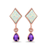 Square Stud Earrings Created Opal Pear Simulated Amethyst CZ 925 Sterling Silver (24mm)
