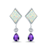 Square Stud Earrings Created Opal Pear Simulated Amethyst CZ 925 Sterling Silver (24mm)