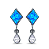 Square Stud Earrings Created Opal Pear Simulated Amethyst CZ 925 Sterling Silver (24mm)