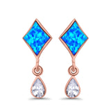 Square Stud Earrings Created Opal Pear Simulated Amethyst CZ 925 Sterling Silver (24mm)