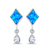 Square Stud Earrings Created Opal Pear Simulated Amethyst CZ 925 Sterling Silver (24mm)