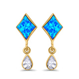 Square Stud Earrings Created Opal Pear Simulated Amethyst CZ 925 Sterling Silver (24mm)