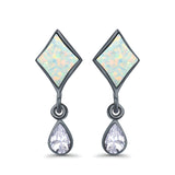Square Stud Earrings Created Opal Pear Simulated Amethyst CZ 925 Sterling Silver (24mm)
