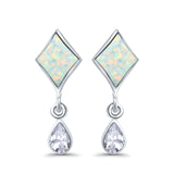 Square Stud Earrings Created Opal Pear Simulated Amethyst CZ 925 Sterling Silver (24mm)