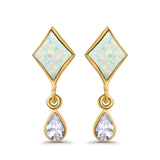 Square Stud Earrings Created Opal Pear Simulated Amethyst CZ 925 Sterling Silver (24mm)