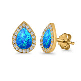 Halo Pear Stud Earrings Lab Created Opal Simulated CZ 925 Sterling Silver (11mm)