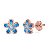 Flower Stud Earrings Lab Created Opal Simulated CZ 925 Sterling Silver (7mm)