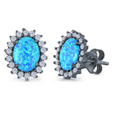Halo Oval Stud Earrings Lab Created Opal Simulated CZ 925 Sterling Silver (13mm)