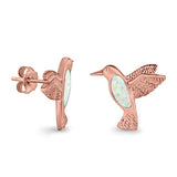 Hummingbird Stud Earrings Lab Created Opal 925 Sterling Silver (15mm)