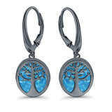 Tree of Life Dangling Leverback Earrings Created Opal 925 Sterling Silver (16mm)