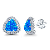 Halo Trillion Cut Stud Earrings Lab Created Opal Simulated CZ 925 Sterling Silver (12mm)