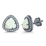 Halo Trillion Cut Stud Earrings Lab Created Opal Simulated CZ 925 Sterling Silver (12mm)