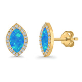Halo Marquise Stud Earrings Lab Created Opal Simulated CZ 925 Sterling Silver (14mm)