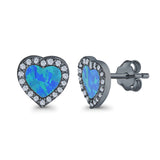 Halo Heart Stud Earrings Lab Created Opal Simulated CZ 925 Sterling Silver (15mm)