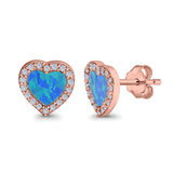 Halo Heart Stud Earrings Lab Created Opal Simulated CZ 925 Sterling Silver (15mm)