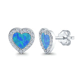 Halo Heart Stud Earrings Lab Created Opal Simulated CZ 925 Sterling Silver (15mm)