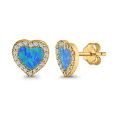 Halo Heart Stud Earrings Lab Created Opal Simulated CZ 925 Sterling Silver (15mm)