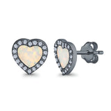 Halo Heart Stud Earrings Lab Created Opal Simulated CZ 925 Sterling Silver (15mm)