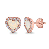 Halo Heart Stud Earrings Lab Created Opal Simulated CZ 925 Sterling Silver (15mm)