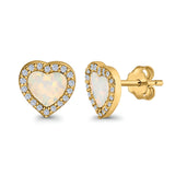 Halo Heart Stud Earrings Lab Created Opal Simulated CZ 925 Sterling Silver (15mm)