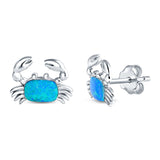 Crab Stud Earrings Lab Created Opal 925 Sterling Silver (14mm)