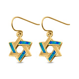 Drop Dangle Jewish Star Earrings Created Opal 925 Sterling Silver (14mm)