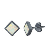 Square Solitaire Stud Earrings Created Opal 925 Sterling Silver (6mm)