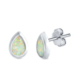 Pear Solitaire Stud Earrings Created Opal 925 Sterling Silver (10mm)
