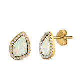 Halo Stud Earrings Created Opal 925 Sterling Silver (12mm)