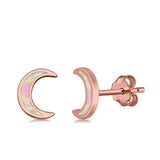 Moon Stud Earrings Lab Created Opal 925 Sterling Silver