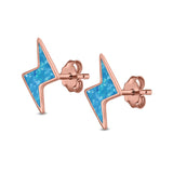 Lightning Stud Earrings Lab Created Opal 925 Sterling Silver (6mm)
