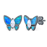 Butterfly Stud Earrings Created Opal Simulated CZ 925 Sterling Silver (8mm)