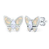 Butterfly Stud Earrings Created Opal Simulated CZ 925 Sterling Silver (8mm)