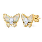 Butterfly Stud Earrings Created Opal Simulated CZ 925 Sterling Silver (8mm)