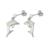 Dolphin Stud Earrings Lab Created Opal 925 Sterling Silver (13mm)
