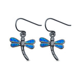 Dragonfly Drop Dangle Earrings Lab Created Opal 925 Sterling Silver (15mm)