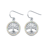 Tree of Life Drop Dangle Earrings Lab Created Opal 925 Sterling Silver (20mm)